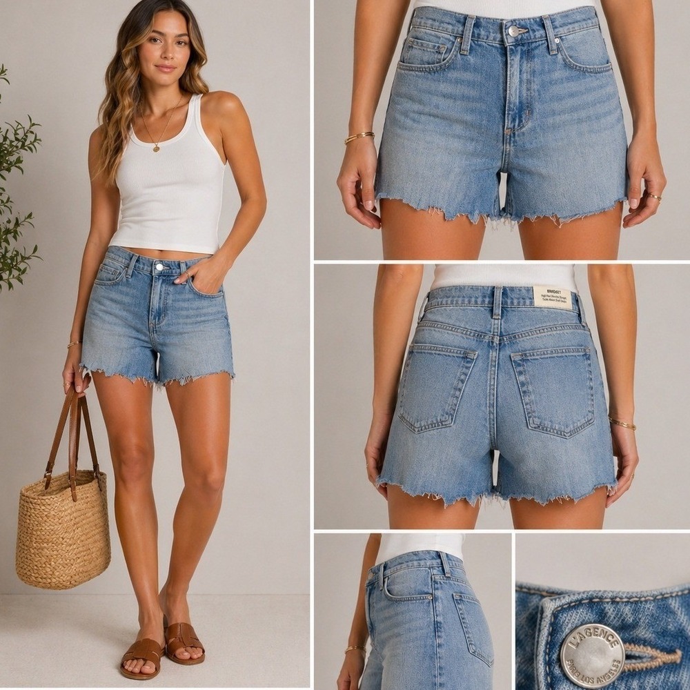 L'Agence Bridget High Rise Slouchy Straight Cutoff NEW Denim Shorts W 24 USA